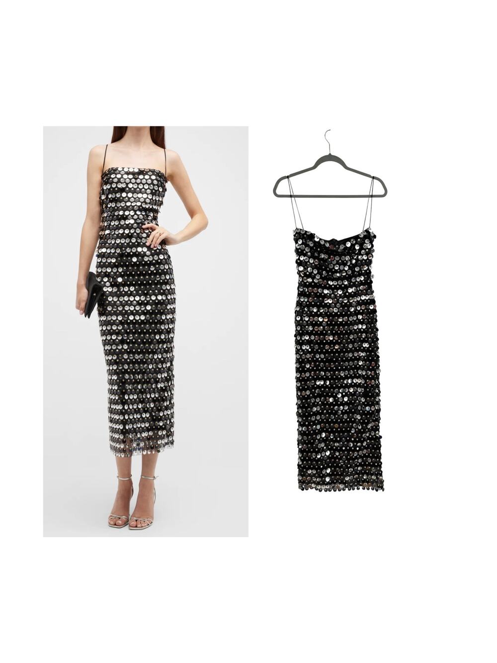 New Arrivals Phoenix In Night Rider Lily Sequin‎ Midi Dress Silver Black 34 US 0